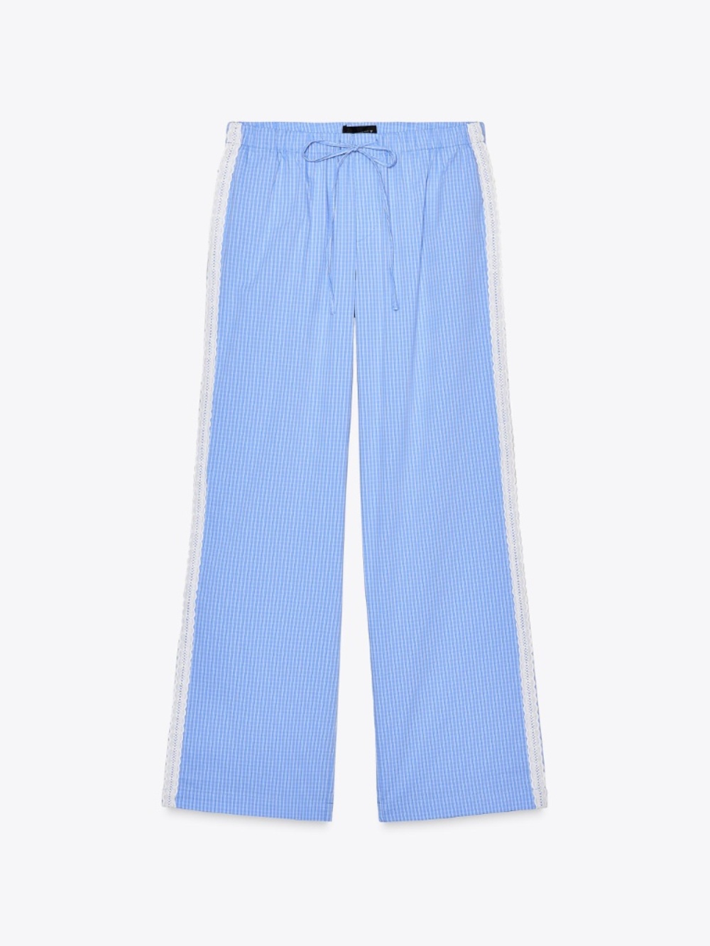 Final Sale ZARA COTTON EMBROIDERED STRIPE WIDE LEG DRAWSTRING PANTS Blue White M